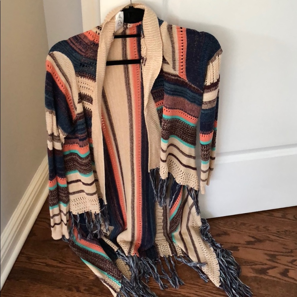 High low fringe cardigan